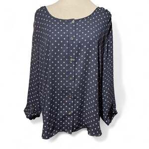 Lands' End Women's Navy Polka Dot Button-Up Blouse - Size 14W